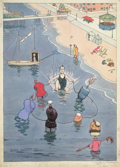 Verzweifelte Bemühungen, sich selbst zu unterhalten und seine Einsamkeit zu lindern, als letzter Mann am Meer von William Heath Robinson